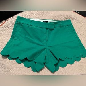 H Crew Scallop hem Green Linen Shorts sz 12
